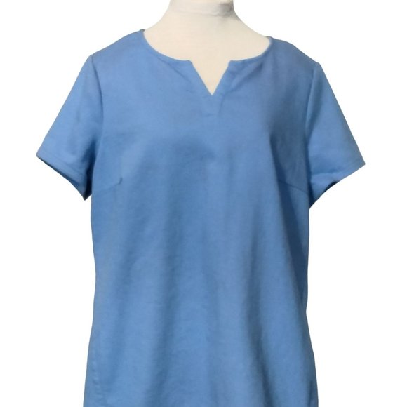 C. WONDER BLUE SPLIT NECK SHORT SLEEVE BACK ZIP STRETCH DENIM DRESS SIZE 16 - Picture 2 of 8